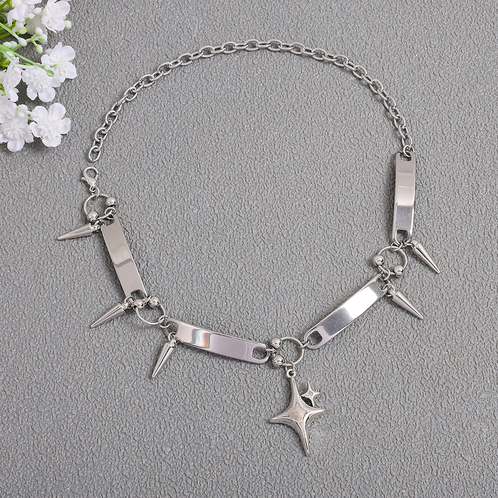 Men Accessories Necklace - Punk Style Silver Spiked Star Pendant