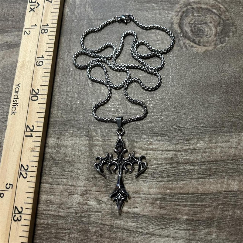 Men'S Minimalist Accessories - Hip Hop Flame Cross Pendant Necklace