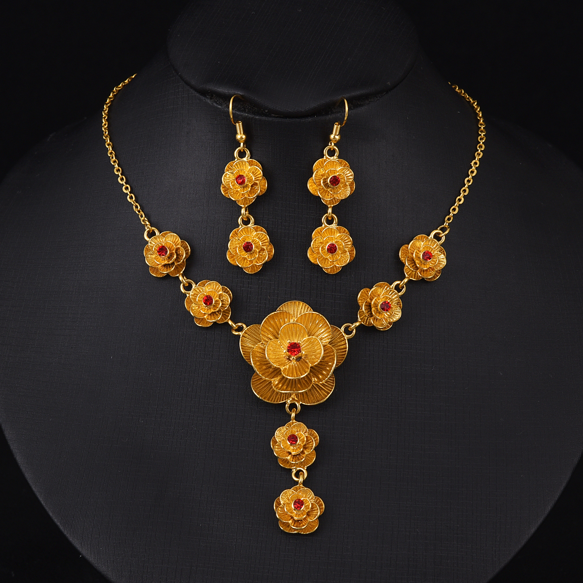 Men'S Accessories Dubai - Fashion Golden Color Rose Jewelry Set
