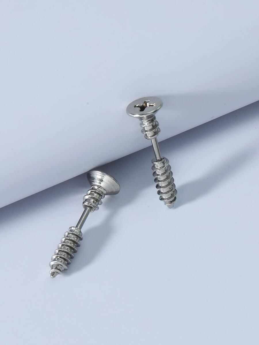 Men'S Minimalist Accessories - Stainless Steel Screw-Shaped Stud Earrings For
