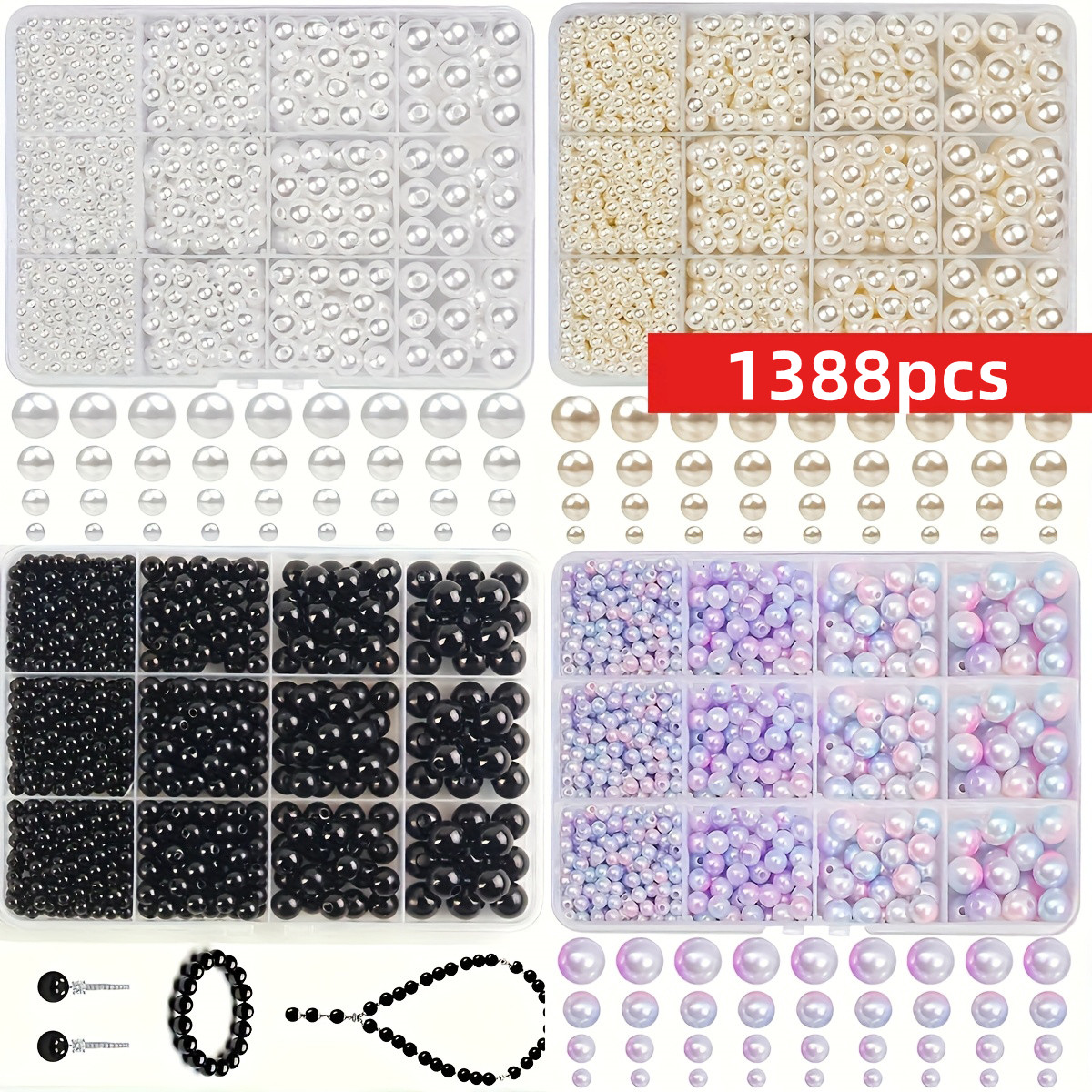 Bead Bracelet Men - 1388pcs 4/6/8/10mm Black, white, and blue