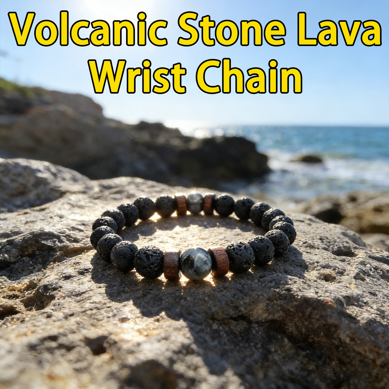 Bead Bracelet Men - Handmade Elastic 8mm Volcanic Stone Lava