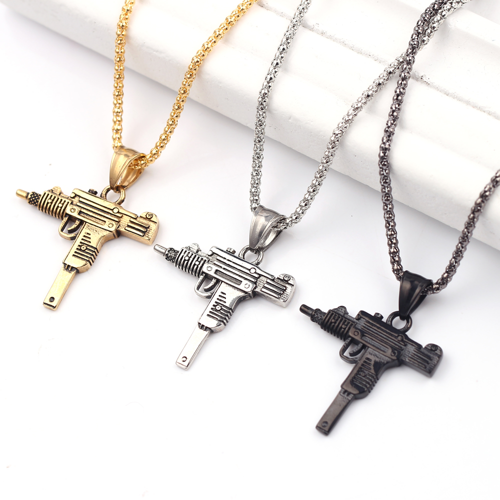 Punk Uzi Pistol Machine Gun Ne - مراجعة Men Accessories Necklace وسعره