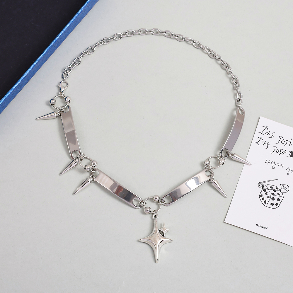 Punk Style Silver Spiked Star  - مراجعة Men Accessories Necklace وسعره