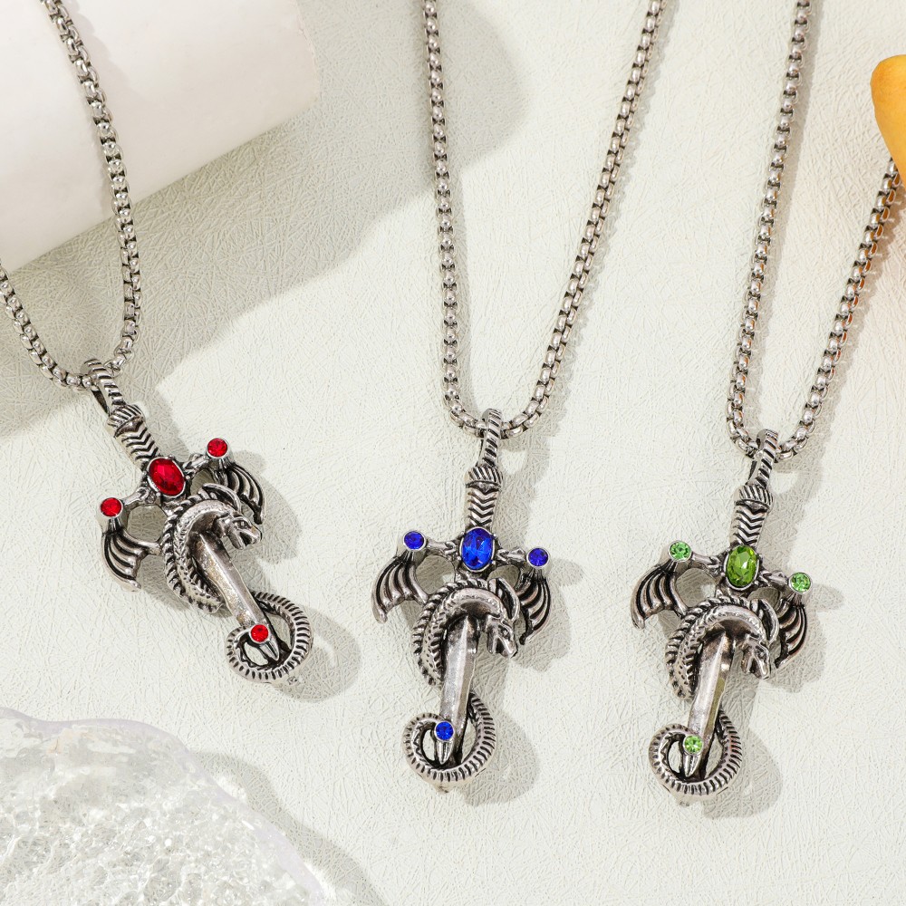 Retro Multicolor Gem Dragon Sw - مراجعة Men Accessories Necklace وسعره