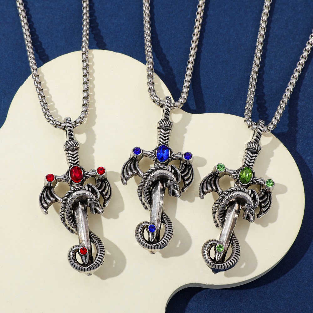 Retro Multicolor Gem Dragon Sw - مراجعة Men Accessories Necklace وسعره