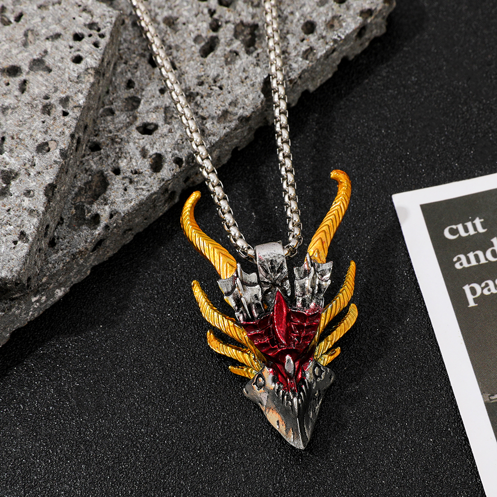 Retro Hip-Hop Evil Dragon Head - مراجعة Men Accessories Necklace وسعره